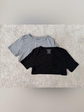 Lucky Brand Ribbed Short Sleeve Tees - Black & Gray